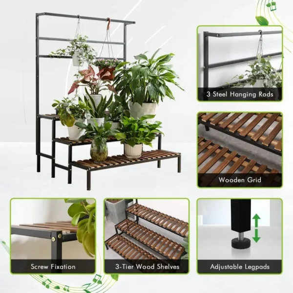 Steel-Wood Plant Shelves Metal Frame 4