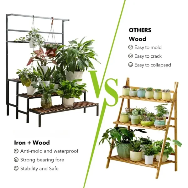 Steel-Wood Plant Shelves Metal Frame 5